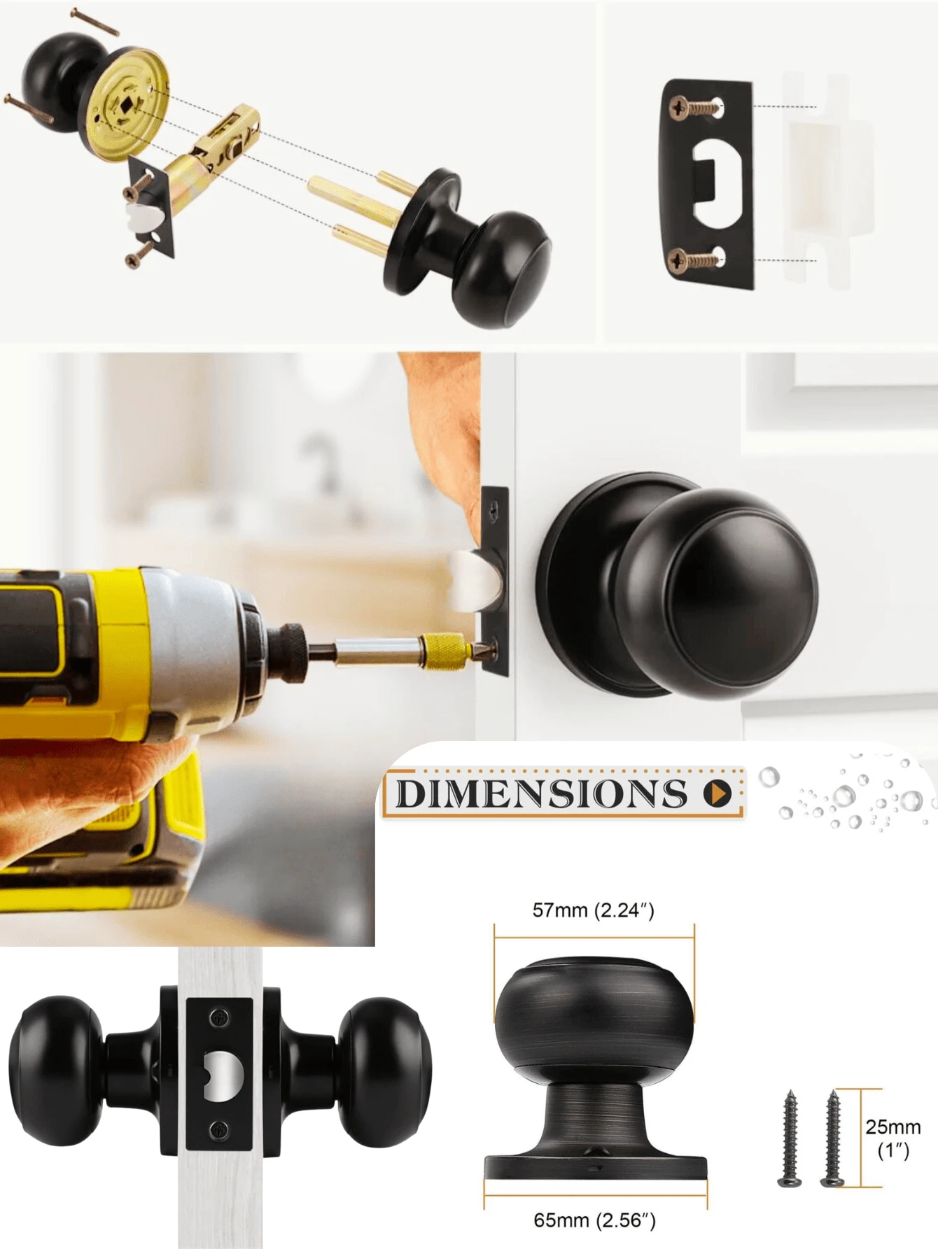 Perillas de puerta de paso, juego de cerradura de puerta interior sin llave, palancas de puerta sin llave, - Negro - Ver 1