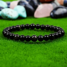 1pc Triple Protection Bracelet - Black Beryl, Golden Black Obsidian, Black Agate, Crystal Bracelet For Emotional Stability And Balance
