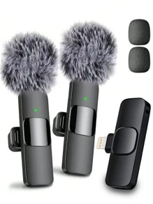 2 Pcs Wireless Lavalier Lapel Microphone Compatible With Iphone & IPad - 2-In-1 Auto-Sync Mini Recording Mic With Noise Reduction, HD Clear Sound - Perfect For Live Streaming, Video Recording, Interviews, Live, Podcasts, Vlogs, Zoom Meetings, Gaming (Twitch), Online Courses, Weddings, Film Making - Plug & Play Portable Clip-On Mic For Smartphones, Cameras, PC, Studio & Outdoor Use