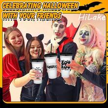 24-Pack Halloween Plastic Cups With Lids And Straws - Reusable 24 Oz Cold Drink Cups For Halloween Party Supplies