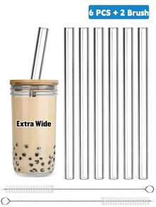 4pcs Glass Boba Straws Reusable, 14mm Extra Wide Glass Straws Shatter Resistant Clear Jumbo For Drinking Bubble Tea, Milkshakes And Smoothies, Straight And Bent With Cleaning Brushes - Clear - View 17