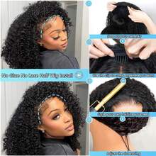 bling hair Half Wig Upgrade, 3-In-1 Half Wig With Drawstring, Seamless Clip-Ins, Flip-Over Wigs Without Glue, Human Hair Kinky Curly Human Hair No Glue No Lace Wig For Women, 180% Density - 自然色&黑色系 - 查看 2
