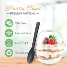 50/100Pack Plastic Parfait Cups With Dome Lids, Dessert Cups, 12/16oz Yogurt Parfait Cups With Sporks, Clear Plastic Cup With Dome Lids (No Hole) For Yogurt, Dessert, Ice Cream, Cupcake, Snacks, Pudding, Fruits - 8 oz - 查看 2