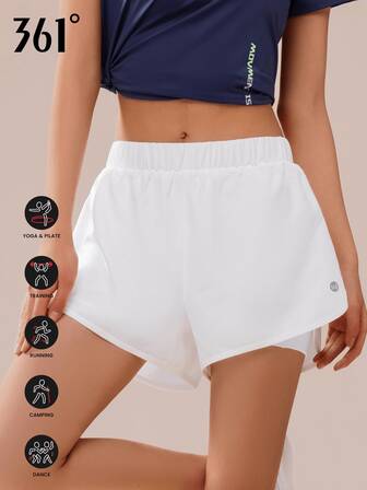 361degree 361° Women's Sports Shorts With Hidden Pockets, Waistband With Drawstring For Adjustable Fit, Suitable For Yoga, Tennis, Running, Outdoor, Casual Wear