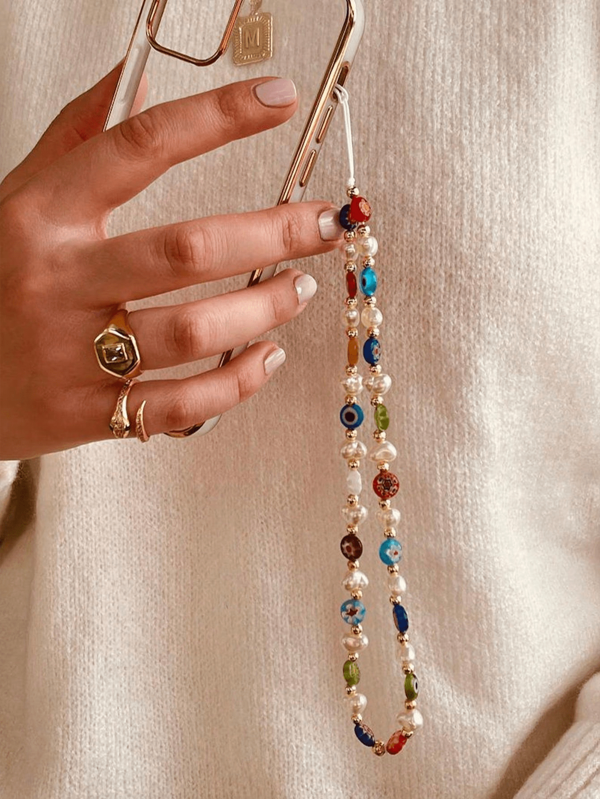 1 pièce Bracelet à l'œil de démon avec de fausses perles colorées, porte-téléphone de style bohème, porte-clés, charm de sac