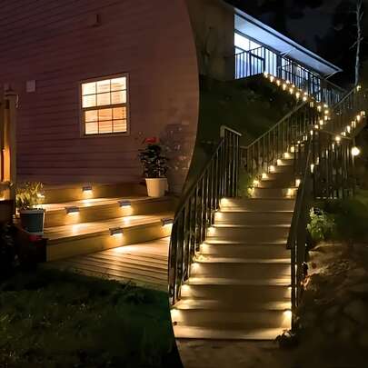 4/8/12/16 Pcs Solar Powered LED Deck Lights, Yard Step Lights, Garden Decor Atmosphere Lights, 3000LUM Outdoor Garden Lighting, 600mah Ni-MH Battery Auto On/Off, Suitable For Outdoor Stairs, Fence And Pathway, Warm White, Easy Installation, Great For Commercial Spaces Like Malls, Hotels And Libraries, Outdoor Solar Lights - Christmas, Halloween, Back To School Lighting Gift