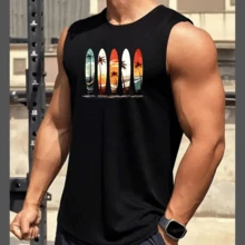 Men's Printed Cotton Tank Top - Black - View 1