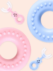 1 pieza Cepillo de dientes en forma de U para niños con diseño de dibujos animados, cepillo de dientes suave y lindo para bebés para limpieza y cuidado - Multicolor - Ver 8