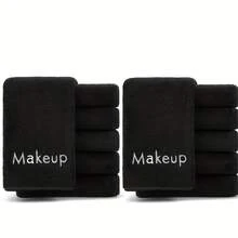 5/10PCS,Microfiber Makeup Towels, Reusable Soft Absorbent Facial Cloths With Embroidery For Women's Light Beige Care, Contemporary Style,Grey/Pink/Black - Black - View 2