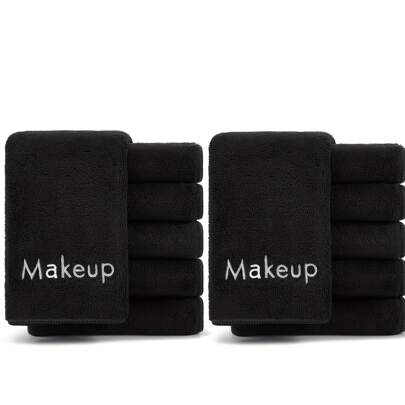 5/10PCS,Microfiber Makeup Towels, Reusable Soft Absorbent Facial Cloths With Embroidery For Women's Light Beige Care, Contemporary Style,Grey/Pink/Black
