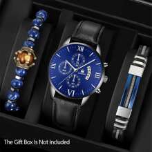 3 Teiliges Set Herren Lässig Sport Stil Quarz Uhr + Armband