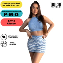 TRICOT PREMIUM Crochet Top Skirt Set Beach Casual Knitwear Beachwear Beach Vacation - Xanh và trắng - Xem 4