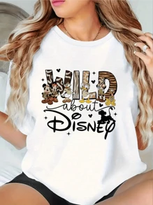 Disney Wild About Disney  Print Tee Casual Soft Short Sleeve Pure Cotton 220gsm T-Shirt
