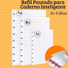 Caderno de Discos Inteligente Capa Dura em Courino Pautado  Anotações Planejamento Notas Papelaria Fofa - Refil Branco Pautado - Visão 2