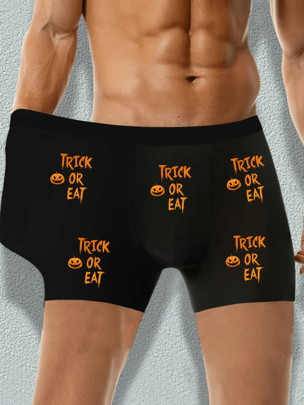 Men's Boxer Brief Hot Fun Halloween Playful Shaping Stretch Comfortable And Breathable Elastic Boxer Shorts Letter Printing Short Panty Underwear
