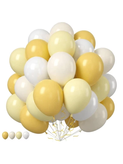 35pcs/50pcs 10-Inch White & Mustard Yellow Latex Balloons, Suitable For Gender Reveal Party, Bachelorette Party, Celebration Party Decorations, Restaurants, Candlelight Dinner, Room Decor, Backdrop