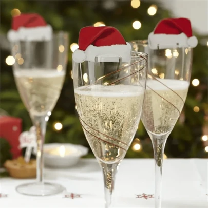 20pcs/10pcs Christmas Hat Wine Glass Decor Cards Party Tableware, Christmas Holiday Cup Cards, Wine Glass Decor Supplies, Christmas Party Supplies, Wine Glass Tag Stem Personalized Decor Cards