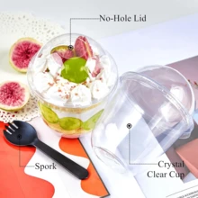50/100Pack Plastic Parfait Cups With Dome Lids, Dessert Cups, 12/16oz Yogurt Parfait Cups With Sporks, Clear Plastic Cup With Dome Lids (No Hole) For Yogurt, Dessert, Ice Cream, Cupcake, Snacks, Pudding, Fruits - 12 oz - 查看 4