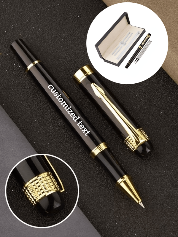 1 Set Luxus Kugelschreiber, kostenlose Laser-Gravur, bestes Kugelschreiber Geschenkset, geeignet für Männer & Frauen Profis, Büro, Trauzeugen, Hochzeitsfeier, Abschluss, Weihnachten, Nachfüller 0,5 mm (Schwarz/Blau), für Schulmaterial, Schulanfang