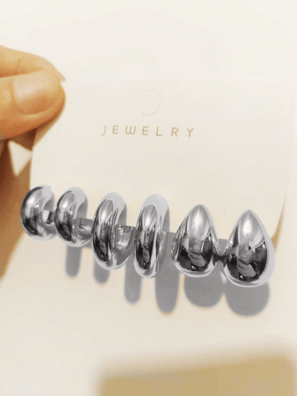 6 pièces/set Boucles d'oreilles créoles métalliques brillantes et à la mode en forme de C, boucles d'oreilles larges exagérées de style moyen-oriental pour femmes, à porter au quotidien