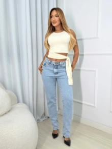 Women's Suplex Crop Top With Lined Side Tie Stylish Women's Blouse - 香檳色 - 查看 2