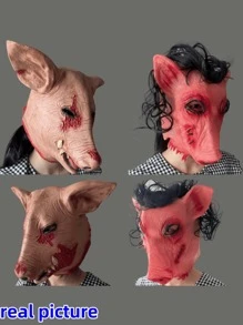1pc Horror Pig Cosplay Prop With Hair, Pig Head Mask For Makeup, Masquerade Party, Holiday Decoration, Latex Rotten Pig Face Mask Halloween