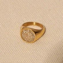 VKHK 1 件奢华 18K 镀金不锈钢闪亮锆石装饰单戒指，适合女性日常和婚礼佩戴，礼物 - 鑽戒 - 查看 4