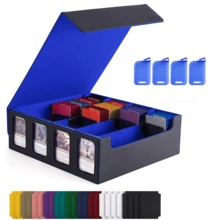 Caja de cartas con soporte para 4 portacartas, puede contener talla grande de 3200 cartas, con 24 divisores de colores, caja de mazo Commander con ventana para juegos de cartas - Multicolor - Ver 10