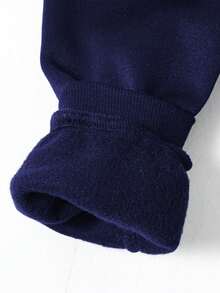 幼儿字母印花保暖连帽衫和裤子套装 - 寶藍色 - 查看 5