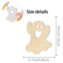 10/20/30pcs Wooden Ghost Shape DIY Crafts - With 10m Long Rope, Unfinished Wood Cutouts Suitable For Painting, Graffiti Art, Halloween Hanging Decor - Apricot - View 3