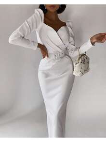 Sophisticated White Bodycon Dress - 白色 - 查看 3