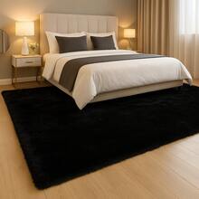 超柔軟鬆羽絨地毯，有多種尺寸和顏色可選擇，防滑室內地毯，適用於幼兒房、書房、更衣間和家居裝飾 - 黑色 - 查看 2