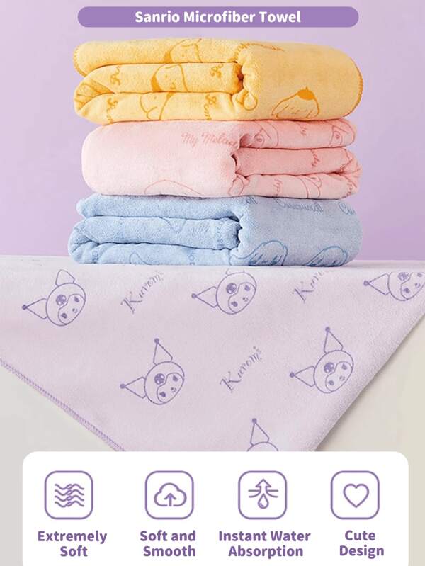Sanrio Characters Series Microfiber Towel Set: Ultra Soft, Quick Drying, Highly Absorbent Bathroom Towels With Cute Cartoon Designs (Strawberry Shortcake, My Melody, And More), Approximately 70cm X 140cm Size, Ideal For Home And Travel Use, Official High-Quality Polyester Fiber, Suitable For All Ages, Perfect Gift For Sanrio Fans, Available In Single Towel (Random Design- Upgrade Your Towel Collection With Sanrio's Magic And Comfort