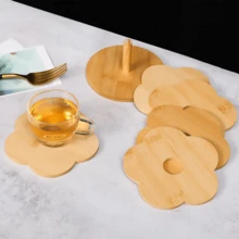 12cm/4.7in INS Style Bamboo Flower Insulation Pad, Heat Resistant Coaster, Pot Holder With Storage Rack, Home Use - Apricot - View 5