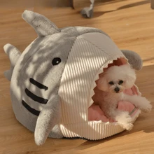 Cama para mascotas con forma de tiburón, suave y cálida, que proporciona una sensación de seguridad para gatos y perros, adecuada para todas las estaciones