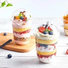 50/100Pack Plastic Parfait Cups With Dome Lids, Dessert Cups, 12/16oz Yogurt Parfait Cups With Sporks, Clear Plastic Cup With Dome Lids (No Hole) For Yogurt, Dessert, Ice Cream, Cupcake, Snacks, Pudding, Fruits - 16盎司 - 查看 8