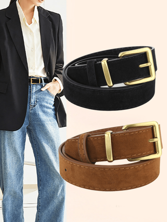 1pc Vintage Gold Buckle Velvet PU Leather Belt For Lady's Jeans And Pants, Fashion And Simple