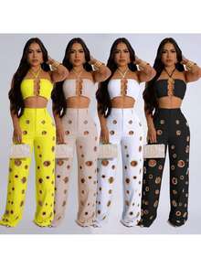 Elegant Summer High-Waisted Punk Set - 黃色 - 查看 3