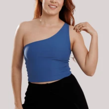 Cropped Top One Shoulder Lined Polyamide High Quality UV50+ Protection Casual Gym - màu xanh da trời - Xem 2