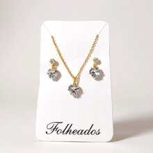 Delicate Silver Plated Zirconia Heart Necklace + Earring Kit For Women - Vàng - Xem 2