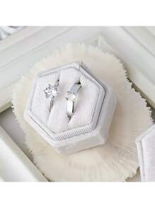 1pc Velvet Ring Box, Hexagon Velvet Ring Box Display Case, 4.7cm/1.85 Inch * 4.5cm/1.78 Inch Jewelry Storage Back To School
