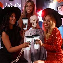 24-Pack Halloween Plastic Cups With Lids And Straws - Reusable 24 Oz Cold Drink Cups For Halloween Party Supplies