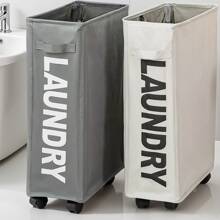 CASEGRACE 1个牛津布超薄带轮洗衣篮，直立式转角收纳篮，防水脏衣篮，瑜伽垫收纳篮，适用于狭小空间收纳，家居装饰，房间装饰，收纳整理，洗衣篮，浴室收纳篮，篮子，收纳篮，可折叠洗衣篮 - 灰色 - 查看 10