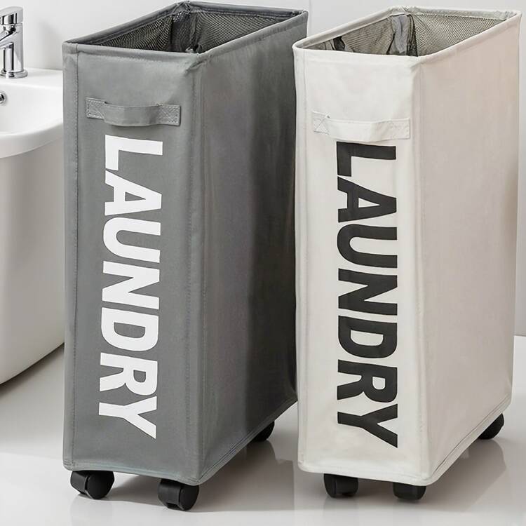 CASEGRACE 1 stuk ultradunne wasmand van Oxford-stof met wielen, staande opbergmand voor in de hoek, waterdichte wasmand, opbergmand voor yogamatten, geschikt voor smalle ruimtes, woondecoratie, kamerdecoratie, opbergorganisatie, wasmand, opbergmand voor de badkamer, mand, opbergmand, opvouwbare wasmand - Grijs - Bekijken 9