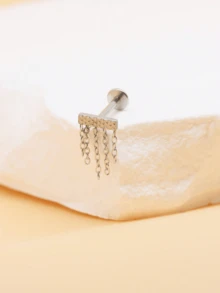 1pc Cubic Zirconia Threaded Stud Lip Stud Set, Cubic Zirconia Pendant Cartilage Earring, Fashion Soft Cartilage Piercing Earrings