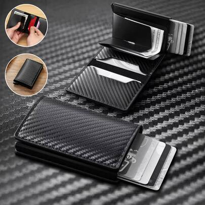 Carteira Porta Cartões Universal De Luxo Anti-Furto Dobrável Masculina Com Bloqueio RFID
