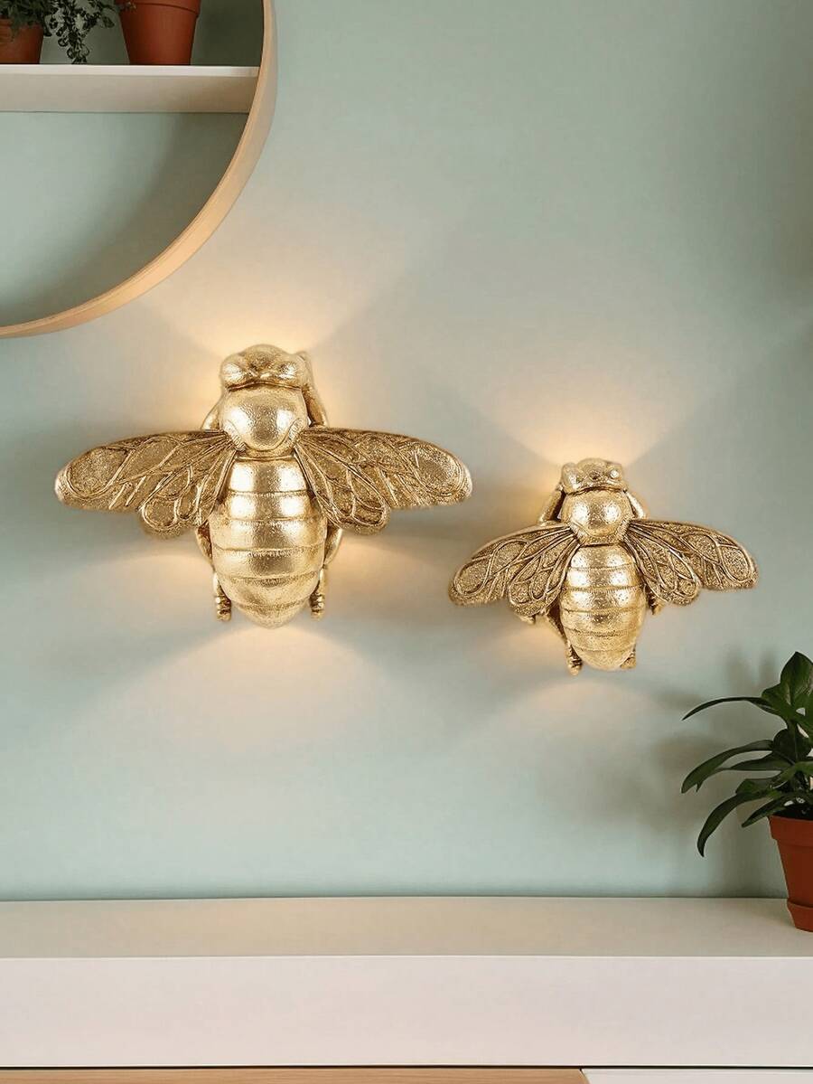 1 件金色蜜蜂壁雕 - 树脂装饰艺术风格壁饰，手工家居装饰，适用于画廊墙壁和派对装饰、昆虫装饰、卧室装饰 - 彩色 - 查看 1