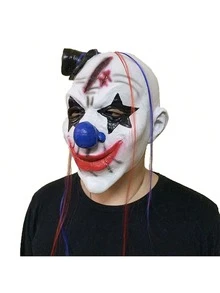 1 Peça Máscara de Palhaço Engraçada Preto e Branco, Acessório de Susto para Festa de Fantasia Assustadora, Decoração de Máscara de Boneca Sorridente Chorando Diabo. Fantasia de Interpretação de Papel, Adereço de Cabeça para Performance, Estilo de Moda Ousado, Fantasia de Amigos para Festa de Halloween