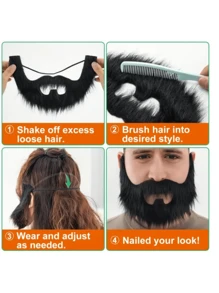 1 pezzo Set di baffi e sopracciglia finti autoadesivi - Accessorio costume originale, facile da indossare, adatto per feste e Ognissanti - Barba in fibra sintetica extra large con fascia elastica regolabile, forniture per feste di Ognissanti, decorazioni di Ognissanti, costumi di Ognissanti