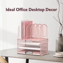 3 Tier Desktop Organizer With 5 File Folder Holders And Handles For Home Office - Pink - View 4